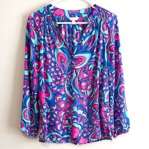 Lilly Pulitzer Elsa 100% Silk Long Sleeve Blouse Reel Me In